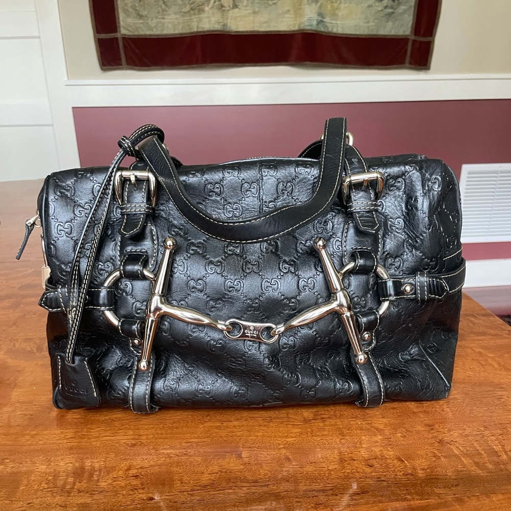 Gucci Black Guccissima 85th Anniversary Boston Bag